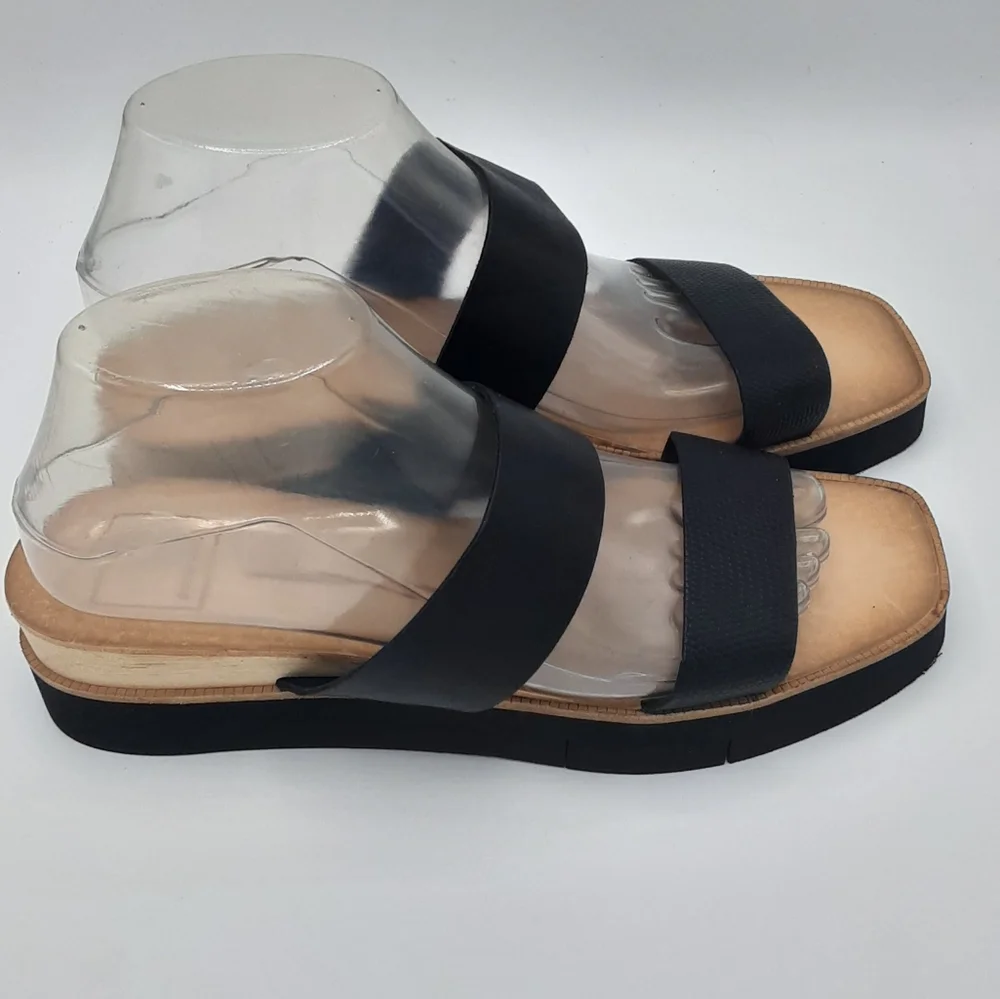 Dolce Vita Black Croc Embossed Double Strap Slip-On Sandal.
